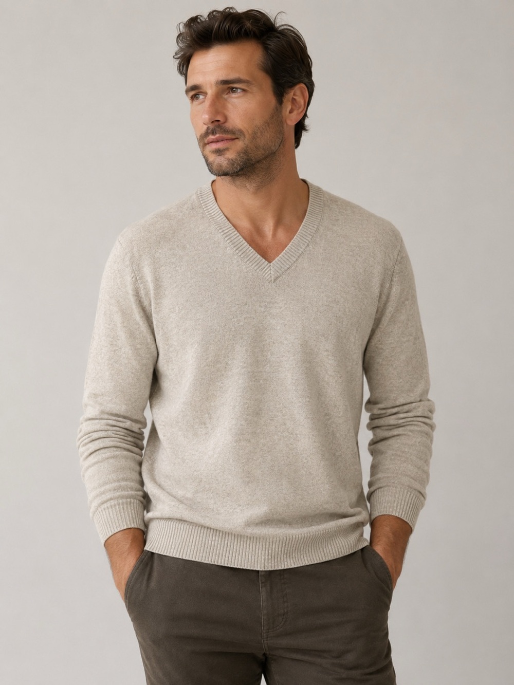 NWOT J Crew Mens V Neck Quality Cashmere sweater Tan Beige Sz M
